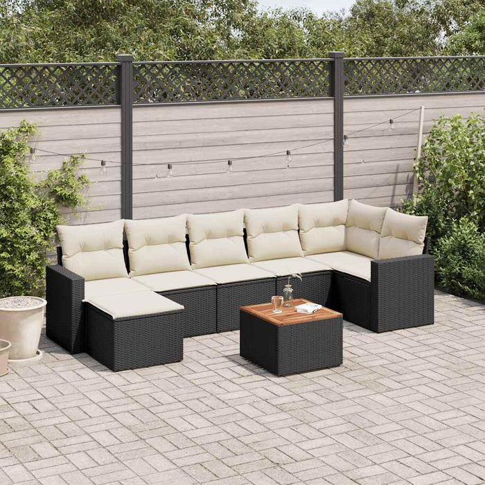 Set mobilier de grădină cu perne, 8 piese, negru, poliratan WALTI