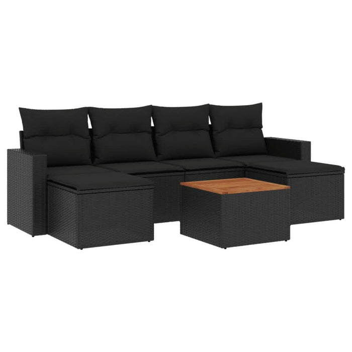 Set canapele de grădină cu perne, 7 piese, negru, poliratan - WALTI WALTI