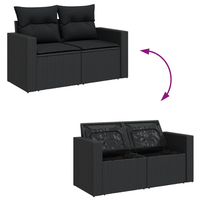 Set mobilier de grădină cu perne, 8 piese, negru, poliratan - WALTI WALTI