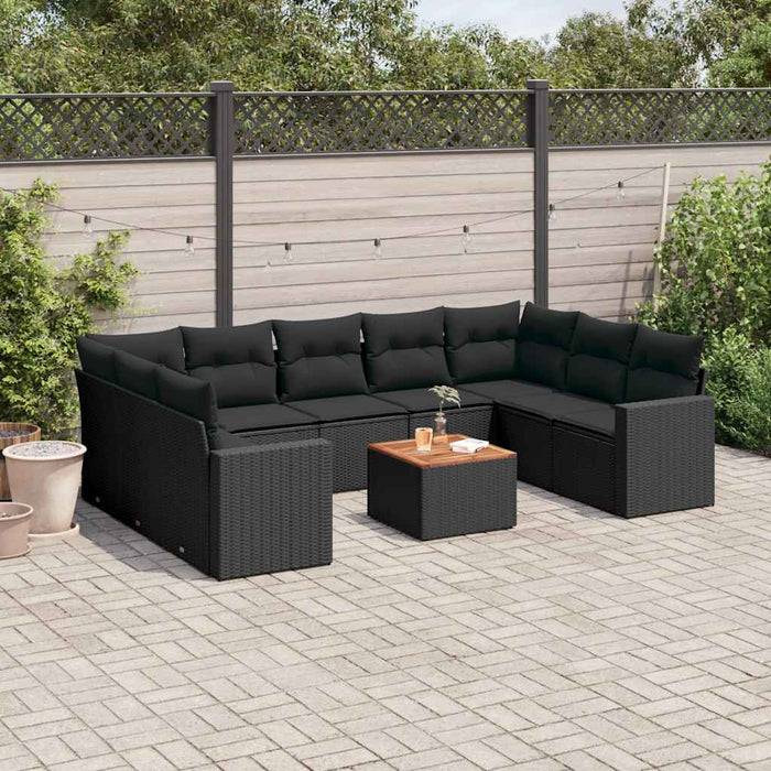 Set canapele de grădină cu perne, 10 piese, negru, poliratan - WALTI WALTI