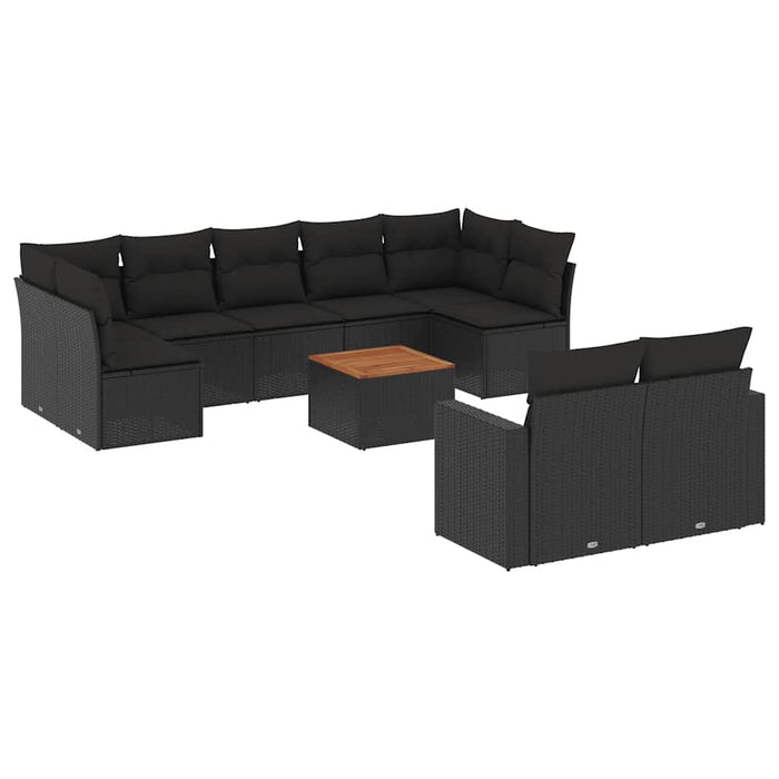 Set canapele de grădină cu perne, 10 piese, negru, poliratan - WALTI WALTI
