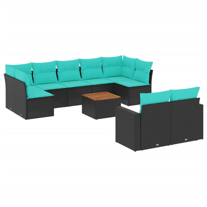 Set canapele de grădină cu perne, 10 piese, negru, poliratan - WALTI WALTI
