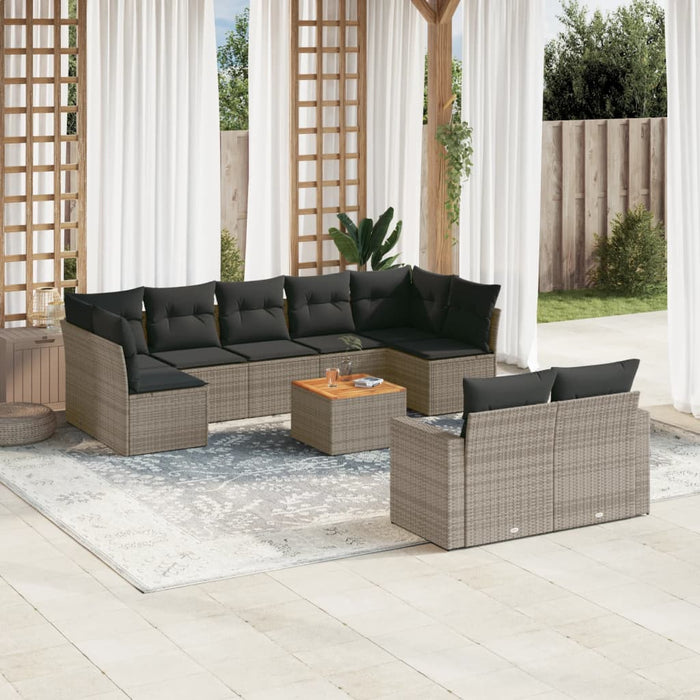 Set mobilier de grădină cu perne, 10 piese, gri, poliratan - WALTI WALTI