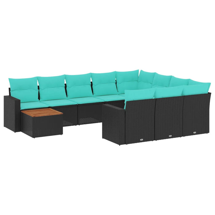 Set canapele de grădină cu perne, 11 piese, negru, poliratan - WALTI WALTI