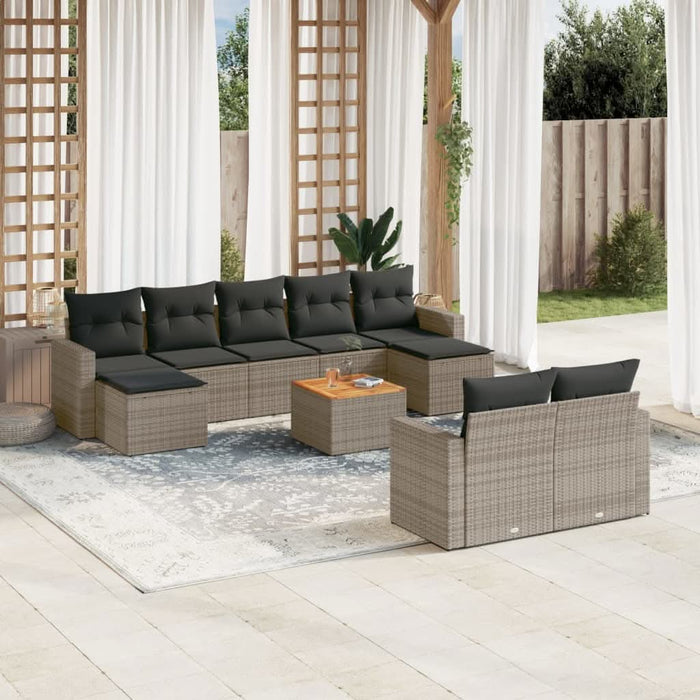 Set mobilier de grădină cu perne, 10 piese, gri, poliratan - WALTI WALTI