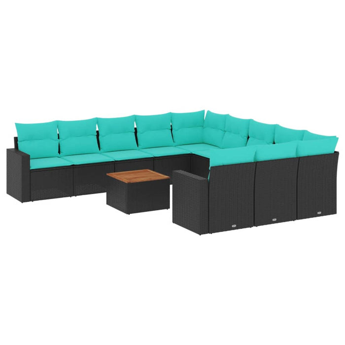 Set mobilier de grădină cu perne, 12 piese, negru, poliratan - WALTI WALTI