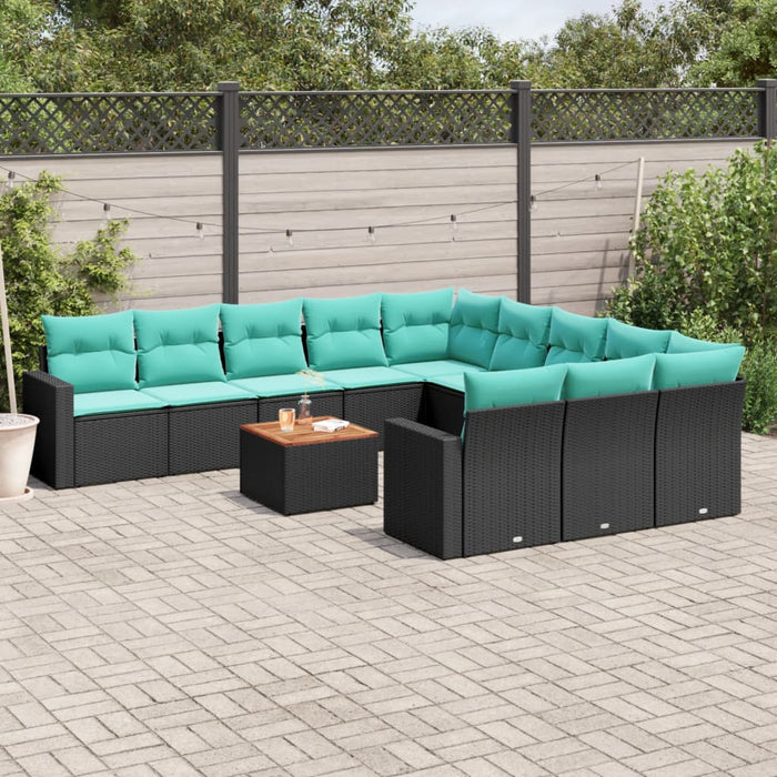 Set mobilier de grădină cu perne, 12 piese, negru, poliratan - WALTI WALTI