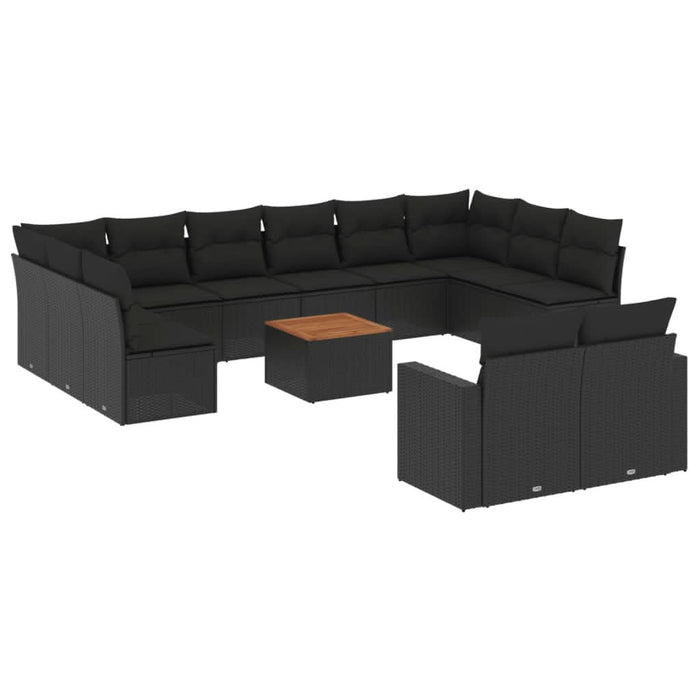 Set mobilier de grădină cu perne, 13 piese, negru, poliratan - WALTI WALTI