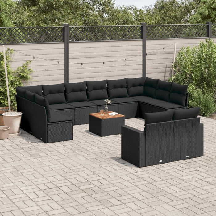 Set mobilier de grădină cu perne, 13 piese, negru, poliratan - WALTI WALTI