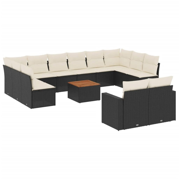Set mobilier de grădină cu perne, 13 piese, negru, poliratan - WALTI WALTI