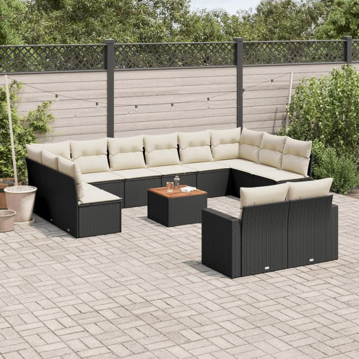 Set mobilier de grădină cu perne, 13 piese, negru, poliratan - WALTI WALTI