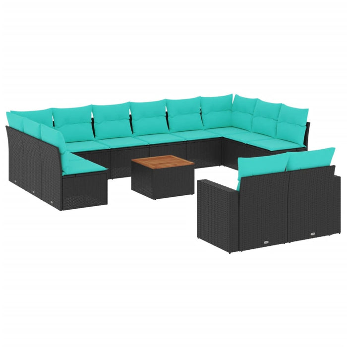 Set mobilier de grădină cu perne, 13 piese, negru, poliratan - WALTI WALTI
