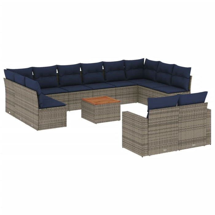 Set mobilier de grădină cu perne, 13 piese, gri, poliratan - WALTI WALTI