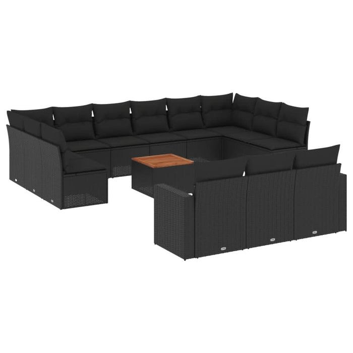 Set mobilier de grădină cu perne, 14 piese, negru, poliratan - WALTI WALTI