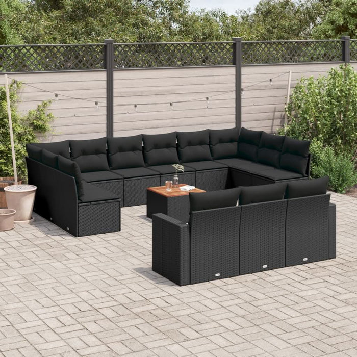 Set mobilier de grădină cu perne, 14 piese, negru, poliratan - WALTI WALTI