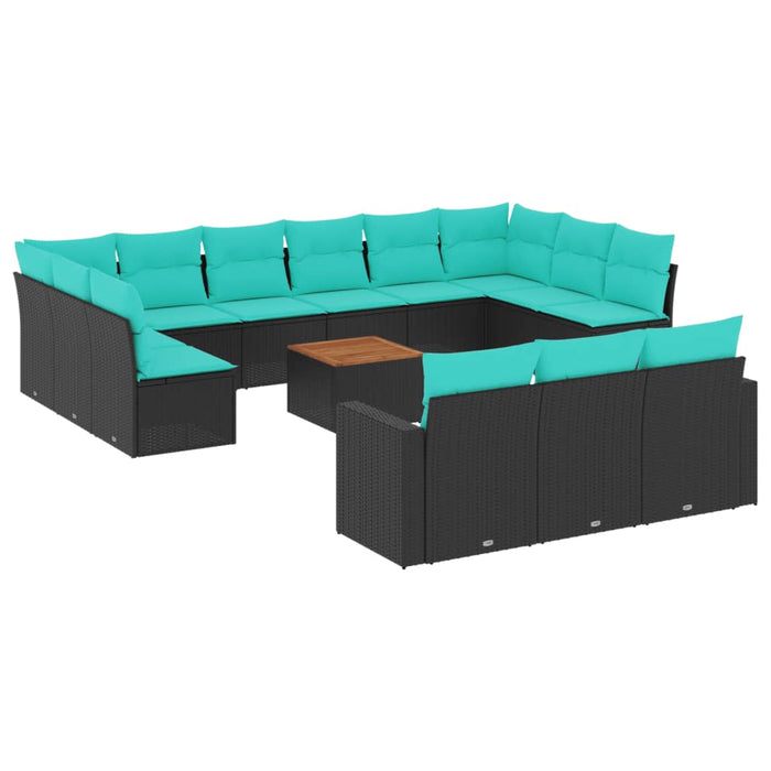 Set mobilier de grădină cu perne, 14 piese, negru, poliratan - WALTI WALTI