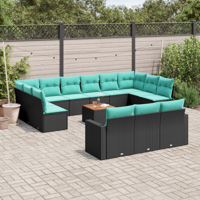 Set mobilier de grădină cu perne, 14 piese, negru, poliratan - WALTI WALTI