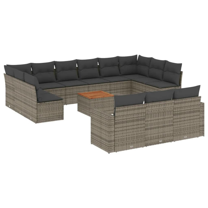 Set mobilier de grădină cu perne, 14 piese, gri, poliratan - WALTI WALTI