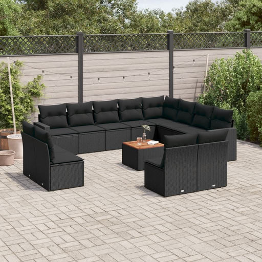 Set mobilier de grădină cu perne, 13 piese, negru, poliratan - WALTI WALTI