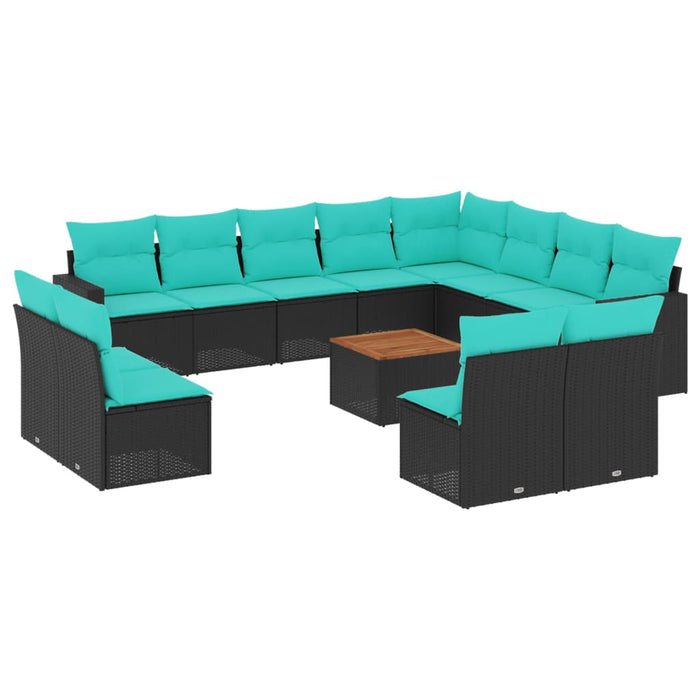 Set mobilier de grădină cu perne, 13 piese, negru, poliratan - WALTI WALTI
