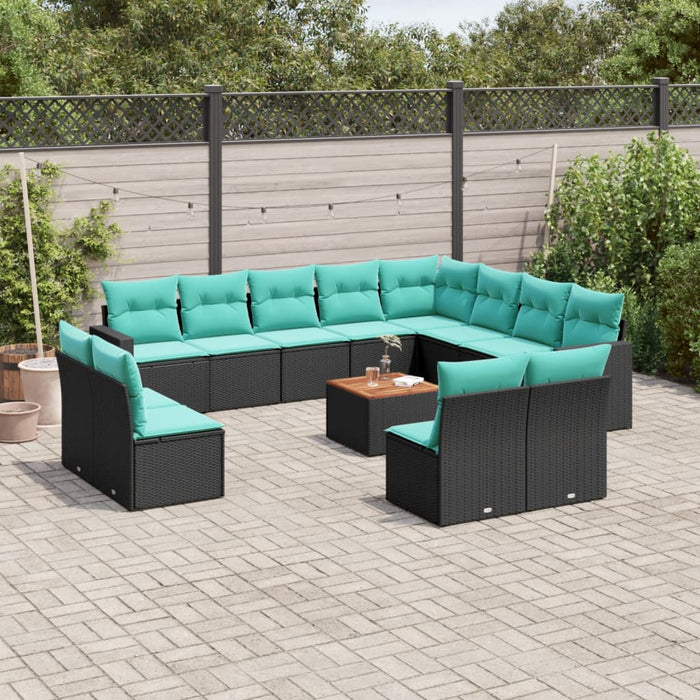Set mobilier de grădină cu perne, 13 piese, negru, poliratan - WALTI WALTI