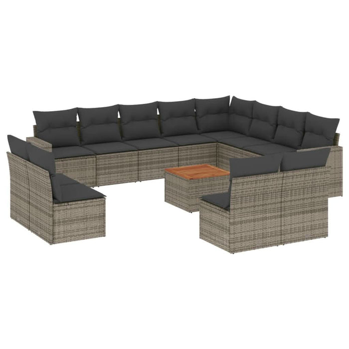 Set mobilier de grădină cu perne, 13 piese, gri, poliratan - WALTI WALTI