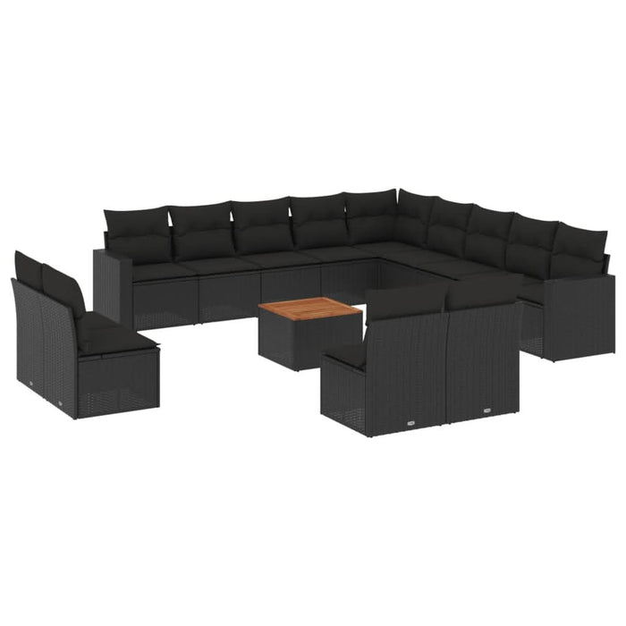 Set mobilier de grădină cu perne, 14 piese, negru, poliratan - WALTI WALTI