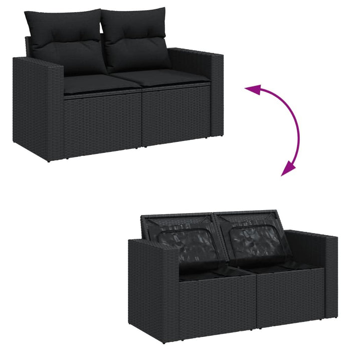 Set mobilier de grădină cu perne, 14 piese, negru, poliratan - WALTI WALTI