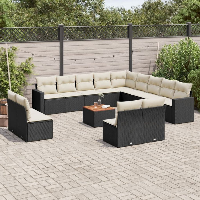 Set mobilier de grădină cu perne, 14 piese, negru, poliratan - WALTI WALTI