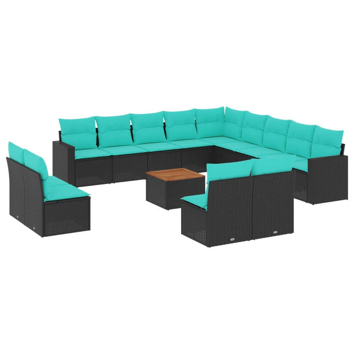 Set mobilier de grădină cu perne, 14 piese, negru, poliratan - WALTI WALTI