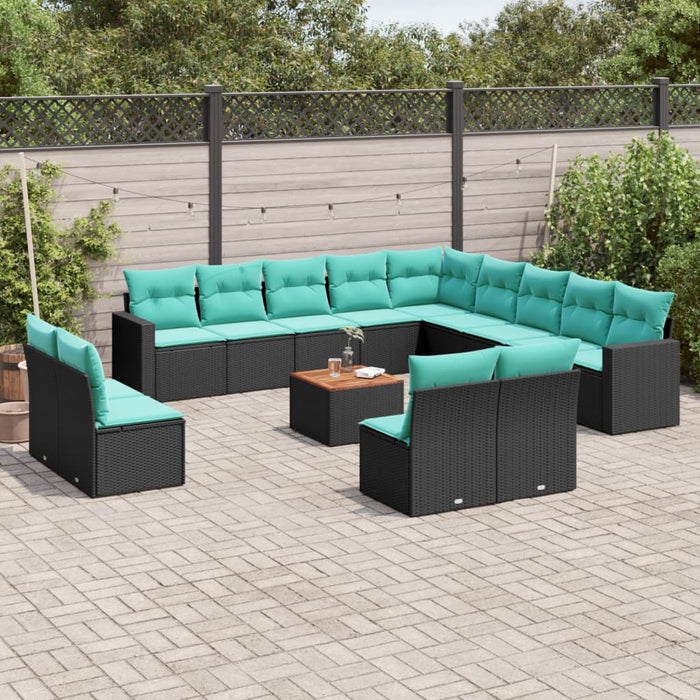 Set mobilier de grădină cu perne, 14 piese, negru, poliratan - WALTI WALTI