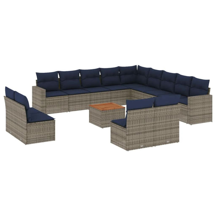 Set mobilier de grădină cu perne, 14 piese, gri, poliratan - WALTI WALTI