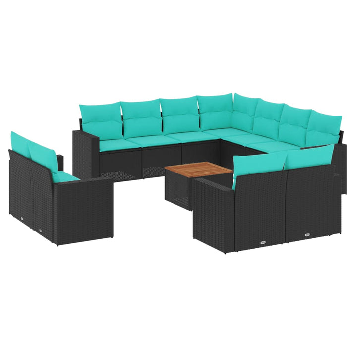 Set mobilier de grădină cu perne, 12 piese, negru, poliratan - WALTI WALTI