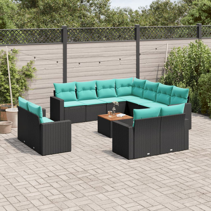 Set mobilier de grădină cu perne, 12 piese, negru, poliratan - WALTI WALTI