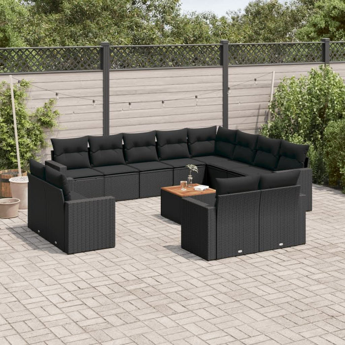 Set mobilier de grădină cu perne, 13 piese, negru, poliratan - WALTI WALTI