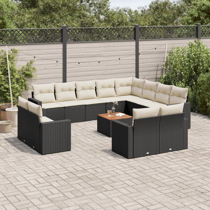 Set mobilier de grădină cu perne, 13 piese, negru, poliratan - WALTI WALTI