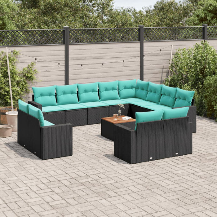 Set mobilier de grădină cu perne, 13 piese, negru, poliratan - WALTI WALTI
