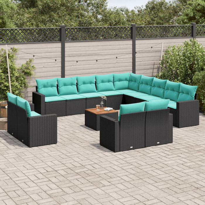 Set mobilier de grădină cu perne, 14 piese, negru, poliratan - WALTI WALTI