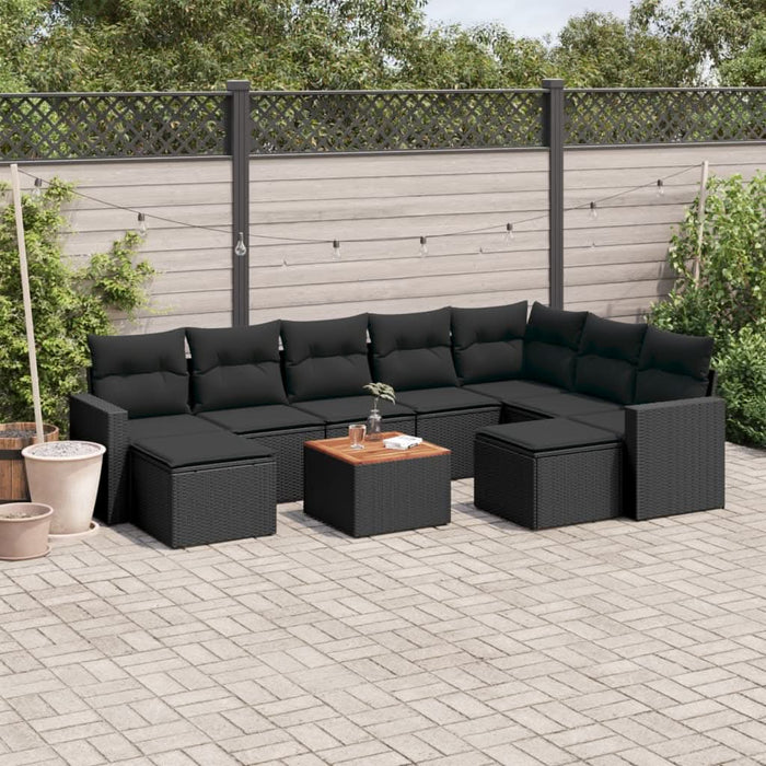 Set canapele de grădină cu perne, 10 piese, negru, poliratan - WALTI WALTI
