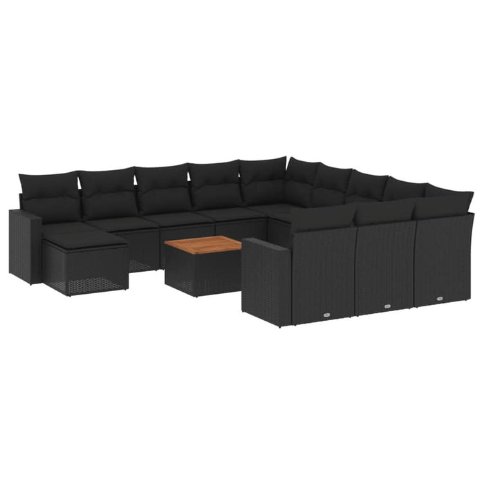 Set mobilier de grădină cu perne, 13 piese, negru, poliratan - WALTI WALTI