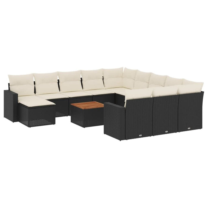 Set mobilier de grădină cu perne, 13 piese, negru, poliratan - WALTI WALTI
