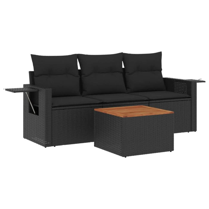 Set mobilier de grădină cu perne, 4 piese, negru, poliratan - WALTI WALTI