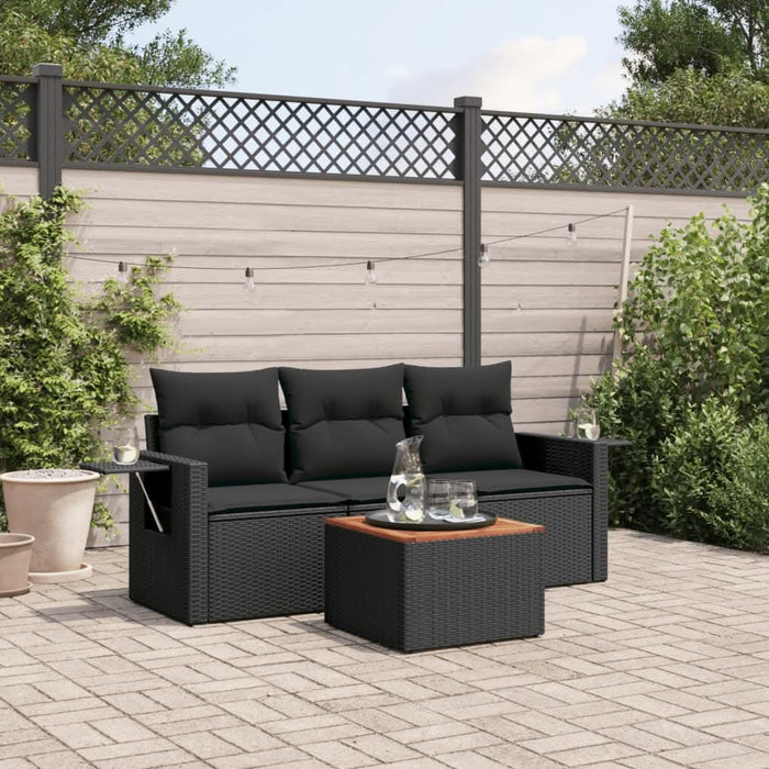 Set mobilier de grădină cu perne, 4 piese, negru, poliratan - WALTI WALTI