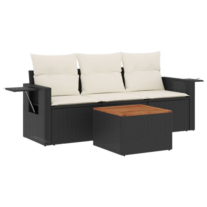 Set mobilier de grădină cu perne, 4 piese, negru, poliratan - WALTI WALTI