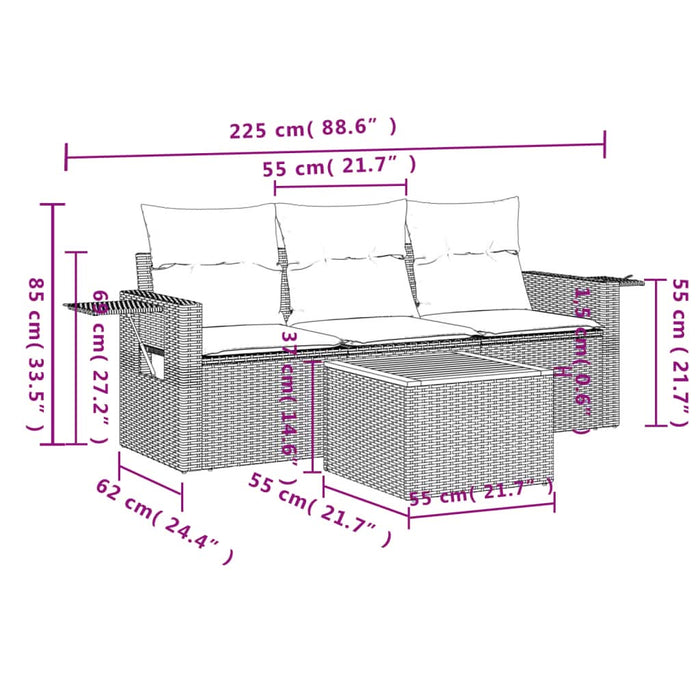 Set mobilier de grădină cu perne, 4 piese, negru, poliratan - WALTI WALTI