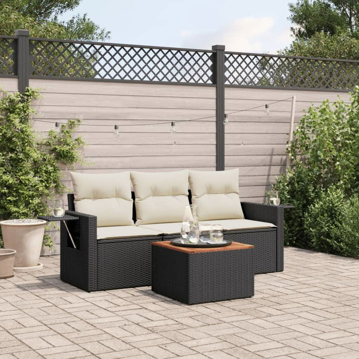 Set mobilier de grădină cu perne, 4 piese, negru, poliratan - WALTI WALTI