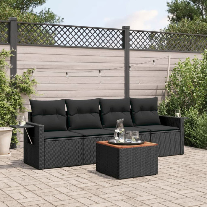 Set mobilier de grădină cu perne, 5 piese, negru, poliratan - WALTI WALTI
