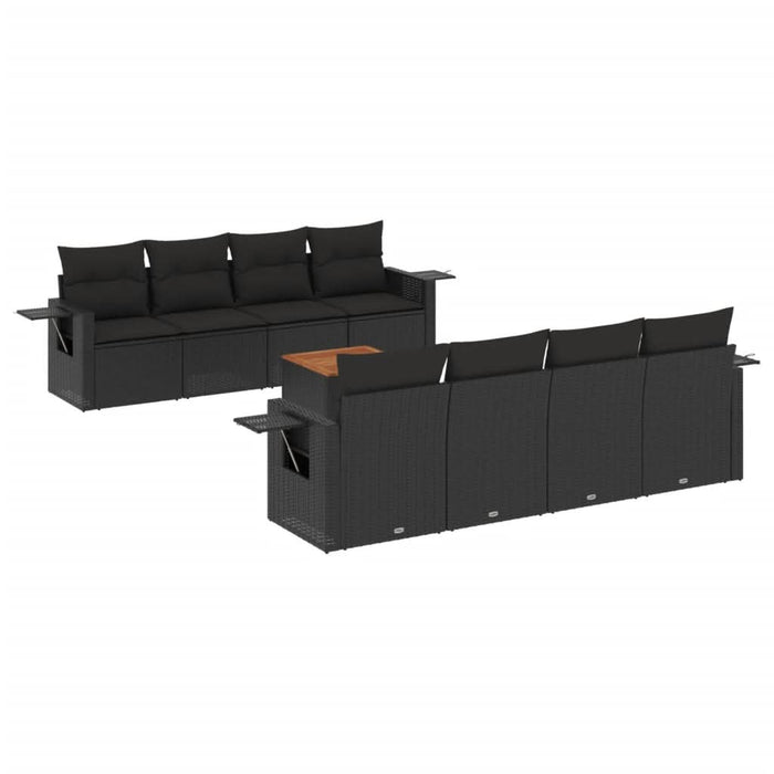 Set mobilier de grădină cu perne, 9 piese, negru, poliratan - WALTI WALTI
