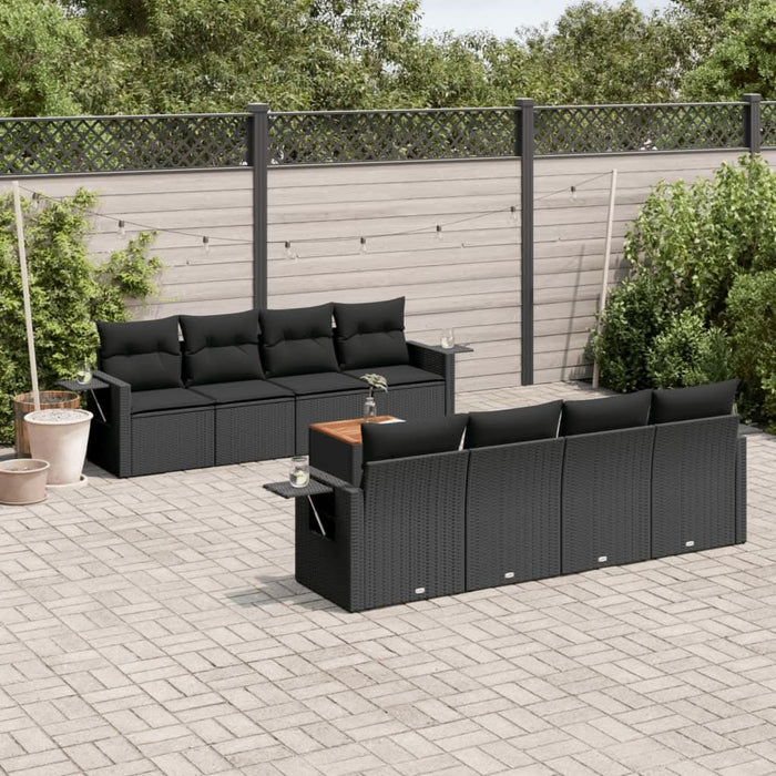 Set mobilier de grădină cu perne, 9 piese, negru, poliratan - WALTI WALTI