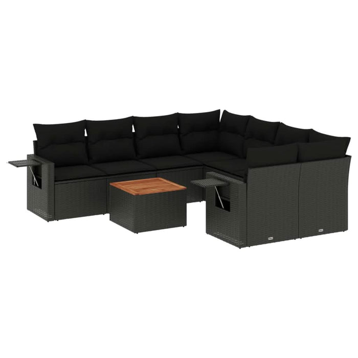 Set mobilier de grădină cu perne, 9 piese, negru, poliratan - WALTI WALTI